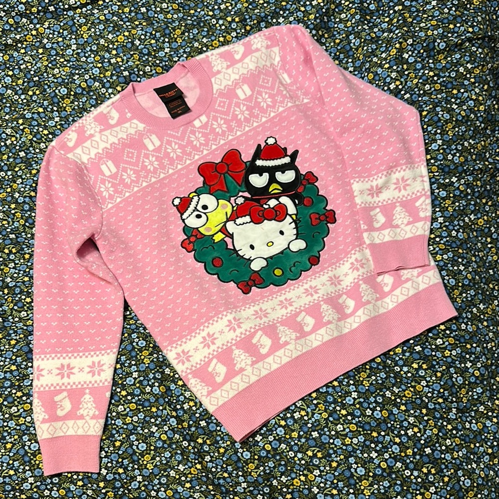 Hello Kitty Pink and White Festive Sweater with Nordic Pattern